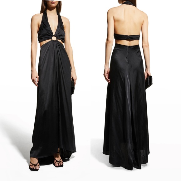 NWT NICOLE MILLER Black Cutout Halter Gown Medium $500 - Picture 1 of 6